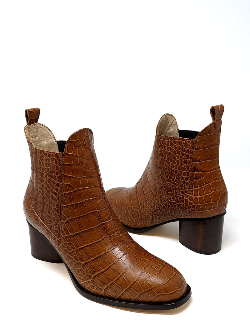 7 Bosco Boot in Cognac Croc Embossed Leather