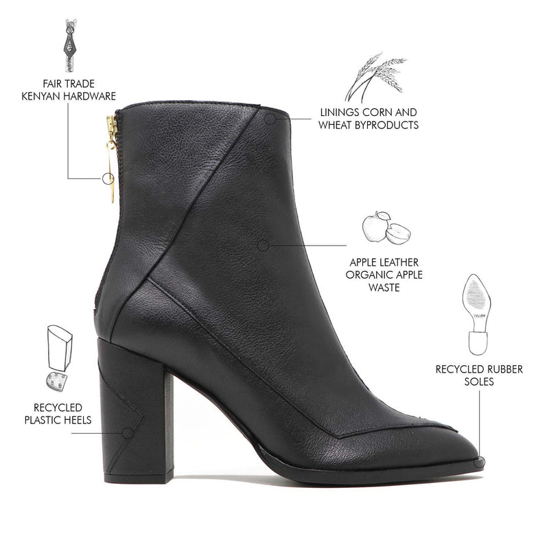 Sylven Almasi Black vegan apple leather boots - Arboard showcasing features