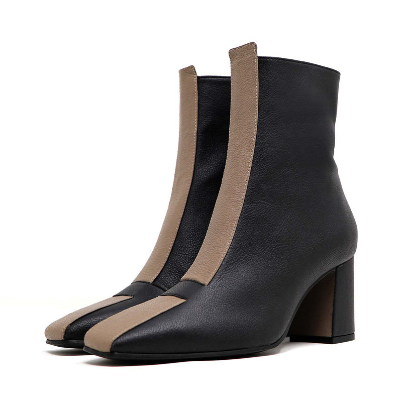 Sylven Jayne Black/Taupe Vegan apple leather boots - another side shot