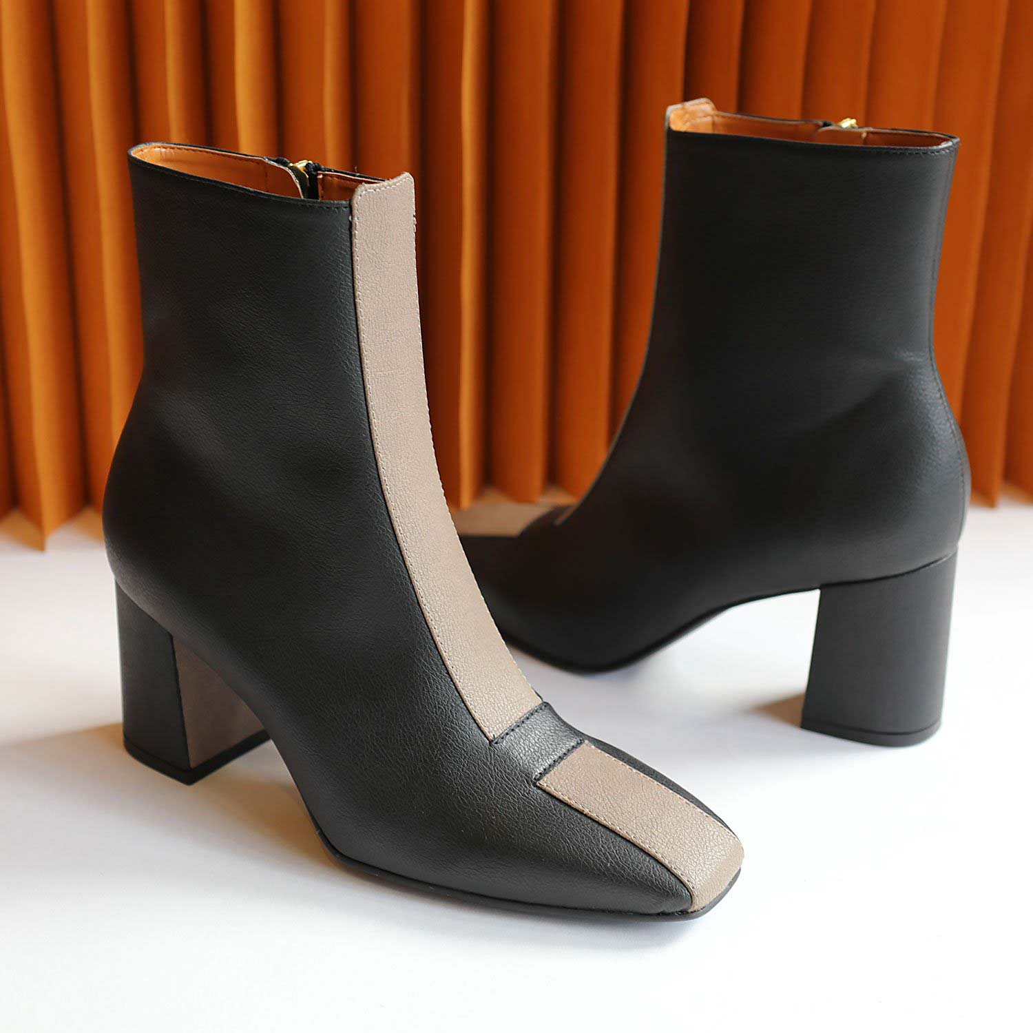 JAYNE black/taupe vegan apple leather boots | Sylven New York